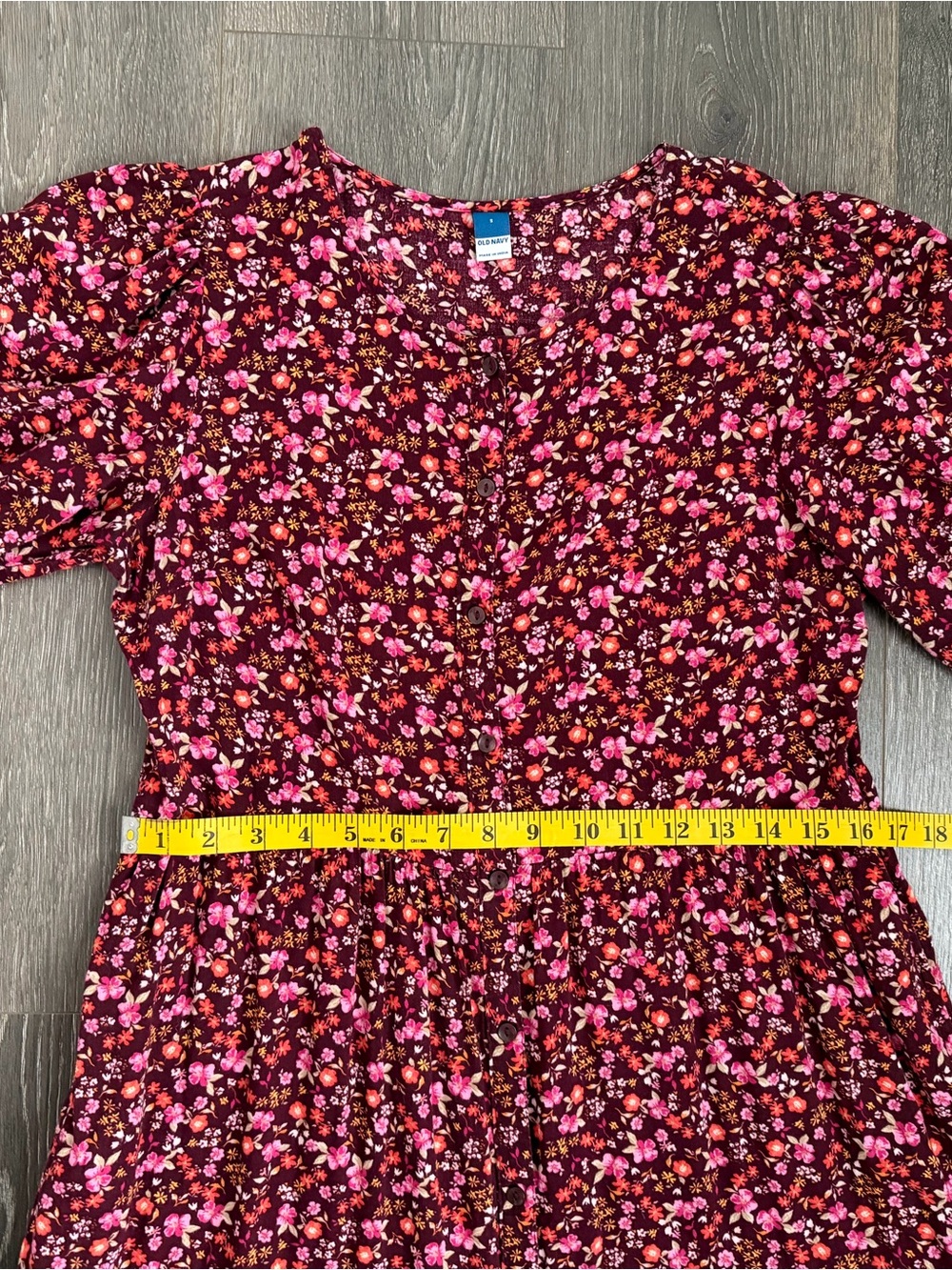 Old Navy Burgundy and Pink Floral Puff-Sleeve Maxi Dress Cottagecore Size Small - Picture 5 of 7